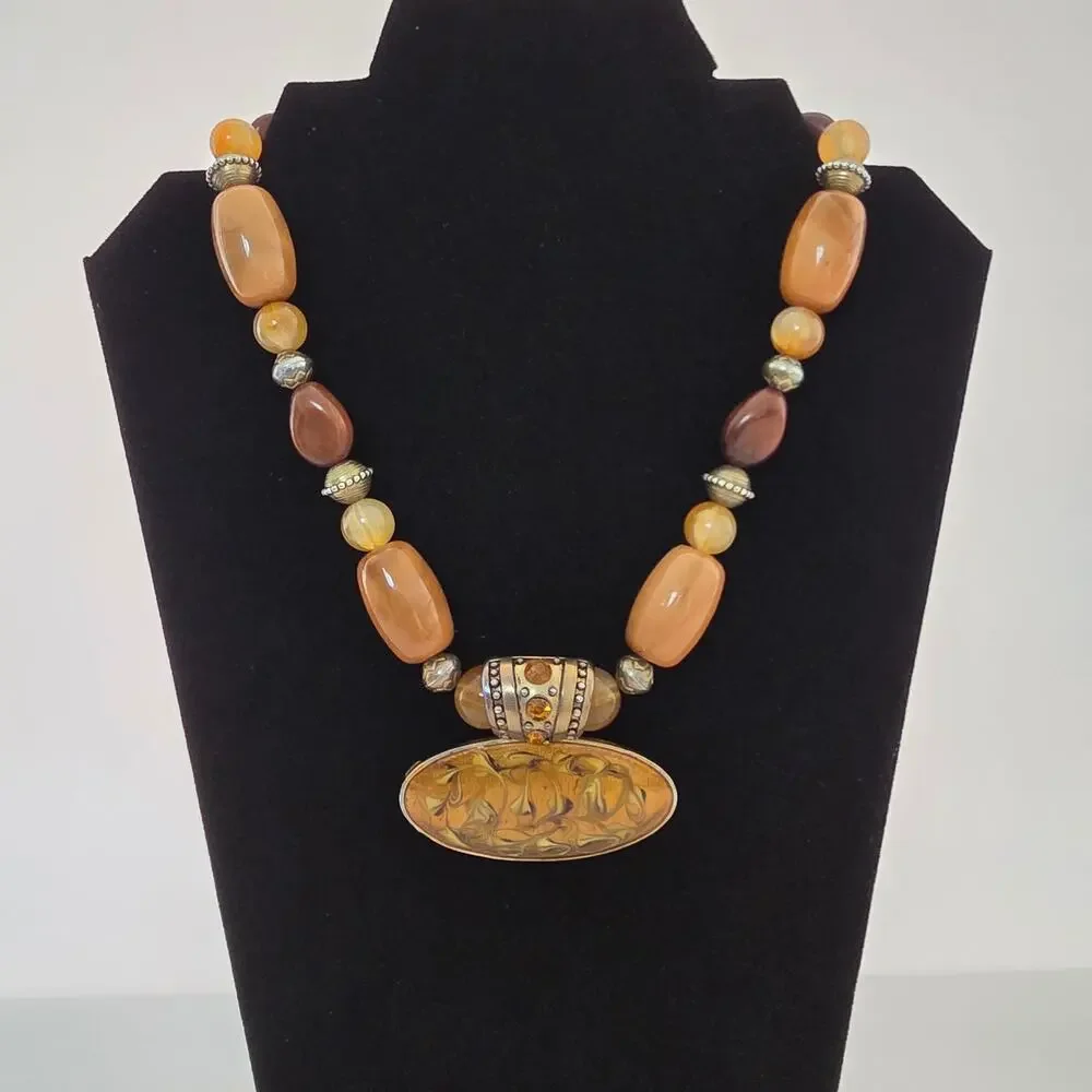 Ethnic-Inspired Earthy Tones Statement Necklace - Picture 1 of 5